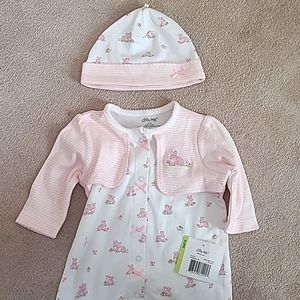 Little Me Baby Bunnies Footie Button Up Pajamas & Hat